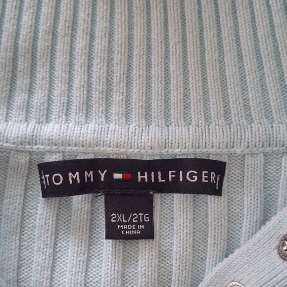 VTG Y2K Preppy Tommy Hilfiger Women's Light Blue Ribbed Henley Sweater Size 2X - Picture 8 of 8